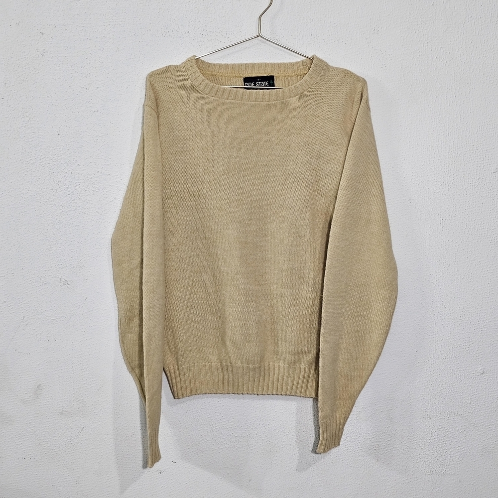 Vintage Pine State 100% Orlon Acrylic Crew-Neck Sweater Size Medium Beige